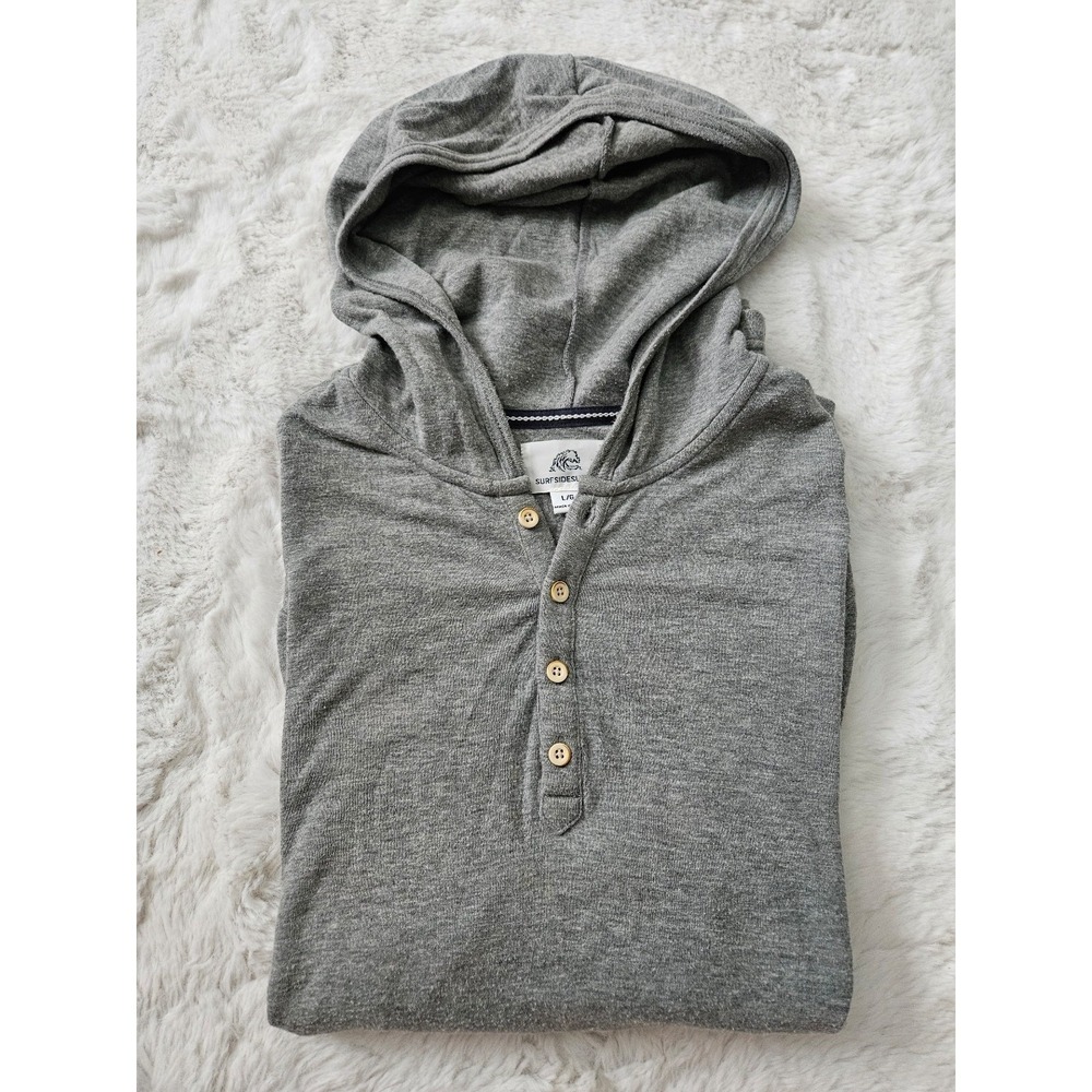 Surfside Supply Men L Henley Hoodie Long Sleeve Heather Gray Cotton Blend Large